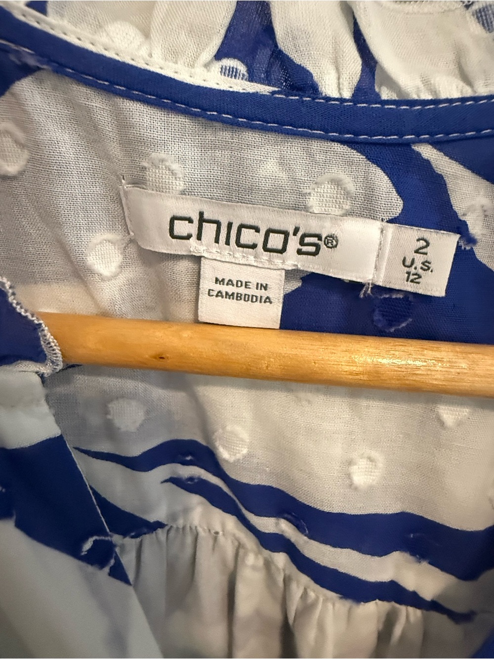 Chico's Flutter Sleeve Blue White Tropical Maxi Dress Size 2 US 12 Cotton Resort - Picture 5 of 15